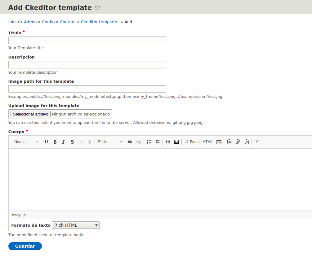 CKEditor Templates - Creating a new template - Form
